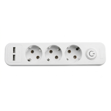 Колодка на 3 розетки с кнопкой и 2 USB (с заземлением)